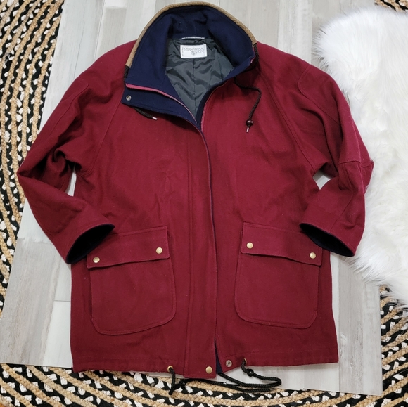 Vintage International Scene Burgundy Felt Wool Full Zip Coat Women's Size XL - Picture 12 of 16